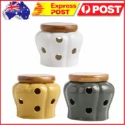 Garlic Keeper Vented Ceramic Storage Container Stoneware with Nature Cork Lid