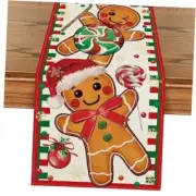 Gingerbread Candy Cane Christmas Table Runner, 13" x 72", Table Runner Red