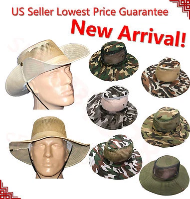 Men's Cool Outdoor Fishing Hiking Outback Safari Vented Sun Hat Cap Wide Brim