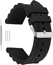[SANWA] 24mm Black Blue Straps Silky Soft Rubber Watch Bands for Fossil Watch and Most Diver Watch
