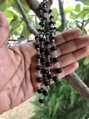 925 Silver + Original Ebony 54+1 Beads 8 mm, Natural Karungali Malai Mala ROSARY
