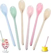 Pack of 6 Plastic Spoons with Long Handle, Colourful Egg Spoons & Anti-Drip Function, Reusable Ice Cream, Yogurt, Coffee, Soup and Dessert Spoons, Shatterproof and Practical
