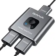 HDMI Switch 4K - GANA Prime Aluminum Bi-Directional HDMI Splitter 1 in 2 Out or 2 Input 1 Output, Supports 4K 3D HD 1080P for Xbox PS4 Roku HDTV etc