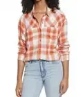 BP Cropped Plaid Button Up Shirt Top Long Sleeve 100% Rayon Women Medium