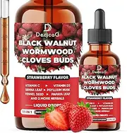 DEDICAD 11in1 Black Walnut Wormwood Cloves Liquid Drops with Vitamin C, Vitamin D3 and 6 More - 2 oz Fl - 60 Days - Strawberry Flavor