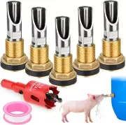Pig Nipple Waterer 5 Pcs Stainless Steel Automatic Hog Drinker Feeder Kit For