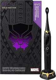 evo BLP-1 Gold Edition Black Panther Electric Toothbrush, Marvel Comics, Best Toothbrush for Adults, Best Gifts for Men - Sonic, Rechargeable, LCD Touchscreen, 5 Cleaning Modes, Waterproof Handle