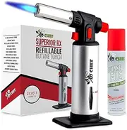Jo Chef Kitchen Torch with Butane Included – Refillable Lighter with Safety Lock & Adjustable Flame, Creme Brulee Blow Torch for Cooking & DIY