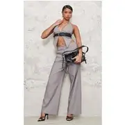 Grey Tailored Wide Leg Pants, Grey