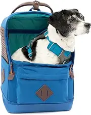 Kurgo Nomad Interior Safety Tether Waterproof Bottom Carrier Backpack for Small Dogs, 15 lbs Capacity, Blue