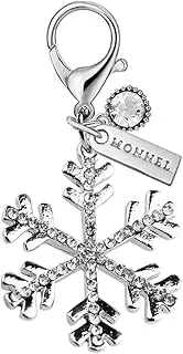 [Monnel] MC364 Little Crystal Snowflake Lobster Clasp Charm for Women Girls with Velvet Bag (White,1 Piece), 2.9 cm (L) X 0.3 cm (W) X 2.9 cm (H), zinc alloy metal, Rhinestone