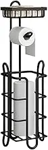 Free Standing Metal Toilet Roll Holder, Portable Paper Holder Stand, Tissue Paper Roll Dispenser, Paper Holder with Cell Phone Shelf, Tissue Holder for Bathroom, Kitchen and Bedroom (Black ﻿