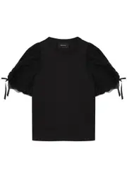 Simone Rocha Bow-embellished Cotton and Tulle T-shirt - Black - L (UK14 / L) L (UK14 / L)