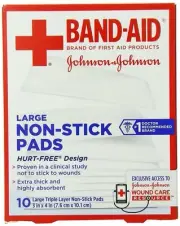 Band-Aid First Aid Large Triple Layer Non-Stick Pads Hurt Free Design 10 Count