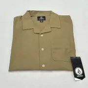 Volcom Men's Hobar Stone Short Sleeve Shirt, Sand Brown, Size S