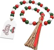 PHENOFICE Christmas Beaded Garland with Tassel DIY Wood Pendant String for Home Decor Festive Xmas Bead String for Parties Events Romantic Decorative Art for Doors Windows and Walls