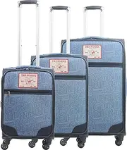 Rolling Luggage Set, Softshell Suitcases with Spinner Wheels, Denim, 3 Piece Set, True Religion 3-Piece Rolling Luggage Set, Softshell Suitcases with Spinner Wheels