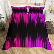 Abstract Ombre 155 x 220 cm Duvet Cover Pink Purple Black Bedding Set for Girls Boys Adults Gradient Geometry Striped Comforter Cover Modern Room Decor Geometric Stripes Quilt Cover