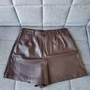 Bardot Jacinta Vegan Leather Shorts US Size 10/ L Chocolate Brown