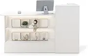 Nuipesn Modern Reception Desk Counter with Lockable Drawer & Open Shelves - Wooden Computer Front Desk with Cabinet for Salon, Office