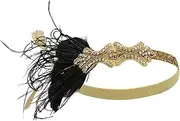 [PTILSERY] 1920s Feathers Headpiece Flapper Headband, Roaring 20s Hair Accessories Vintage Hair Clip Sequins Hair Hoop