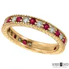 1.08 Carat Natural Diamond & Ruby Ring Band 14K White Gold