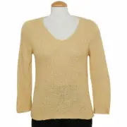EILEEN FISHER Buttercup Yellow Viscose Linen Pareo V-Neck Sweater S