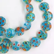30" (15" x 2) Teal Lampwork Glass Millefiori Coin Beads 10mm #87003