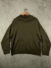 New Look Womens Plus 2X Sweater Olive Green NWT Turtleneck Fringe Distressed Top
