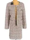 NWT ST. JOHN Knits Tweed Knit Sequin Trim Jacket Blazer Skirt Suit sz 14 $2390