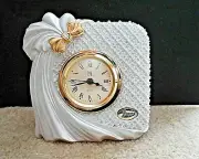 Sergos Quartz Silver Clock with Bow and Ribbon and stand