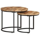 Wooden Nesting Tables 2 Piece Set Rough Mango Wood End Side Table Furniture
