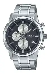 Casio Chronograph Stainless Steel Black Dial Analog MTPE510D-1A2V 50M Mens Watch