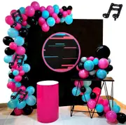 139pcsS TikTok Music Theme Balloon Garland - Hot Pink Blue Black Balloon Arch Kit - Musical Note Balloons for Birthday Party Decorations