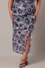 Black Floral Rosette Mesh Frill Skirt