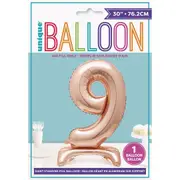 Number 9 Foil Standing Balloon - Rose Gold