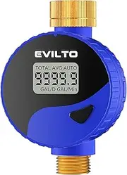 Water Flow Meter with 360° Rotatable Control Panel, Metal Inlet & Outlet (Sky Blue)