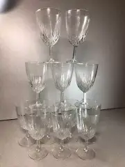 Set of 12 Vintage J.G.Durand France Diamant Blown Crystal Stemware NIB