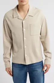 FRAME Long Sleeve Duo Fold Relaxed Shirt in Light Beige at Nordstrom, Size Small