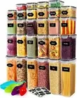 Food Storage Container Set Pantry Organization Clear Plastic 28 Sets with Labels