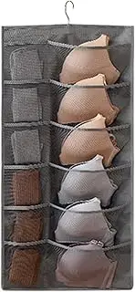 Closet Hanging Organizer Dual Sided Wall Shelf Wardrobe Storage Bags with 12 + 18 Mesh Pockets & Rotating Metal Hanger for Under Bra Sock Daily NEC ities Grey