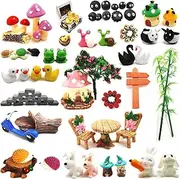 HYG 100pc Fairy Garden Accessories, Miniature Fairy Garden Decoration Figurines Kits, Fairy Garden Dollhouse and Animals, Micro Landscape Ornaments Kit, Briquettes Figurines Sets (A)
