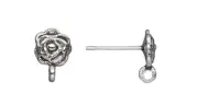 10 Pairs Antiqued Silver Pewter 8x7mm Rose Flower Earstuds with Closed Loop