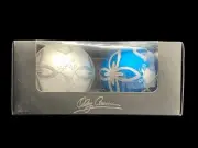 1980 NOS Frosted Jeweled Mercury Glass Blue Silver Candle Holders 2 Oleg Cassini