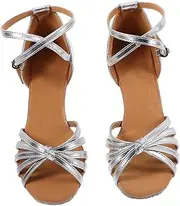 [SAFIGLE] Elegant Lady's High Heel Dance Shoes Size 37 Open-Toed Satin High Heel Shoes for Latin Dancing Silver
