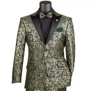 VINCI Men's Emerald Green Jacquard Slim Fit Tuxedo w/ Matching Bow-Tie NEW