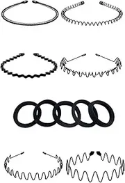 [WADY] 6 Pcs Unisex Headbands for Men & Women, Elastic Non-Slip Wavy Zigzag Sports Headband, Black Hair Band for Outdoor Activities - Includes 5 Black Rubber Bands (6)