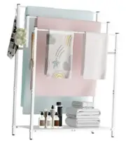 44” Tall Free Standing Towel Racks with 6 Hooks for Bathroom, 3 33Inch White
