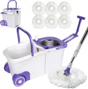 2-in-1 Detachable Spin Mop Bucket with 6 Microfiber Pads - Telescopic Handle