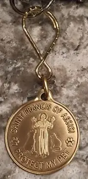 Saint Francis Of Assisi Keychain Protect My Pet Paw Print Patron Saint of Pets